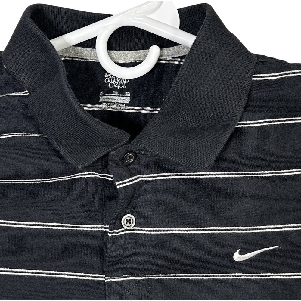 Nike Athletic Department‎ Polo XL Black White Striped Short Sleeve Swoosh Shirt